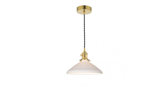 Där Lighting Hadano Pendant Natural Brass & Ceramic Shallow Shade