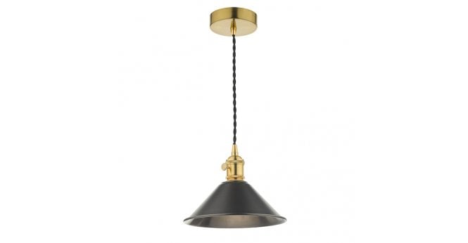 Där Lighting Hadano Pendant Natural Brass With Antique Pewter Shade