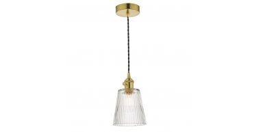 Hadano Pendant Natural Brass With Ribbed Glass Shade