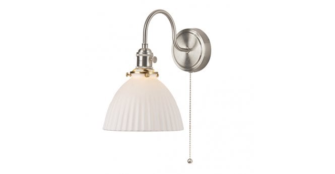 Där Lighting Hadano Wall Light Antique Chrome & Ceramic Domed Shade