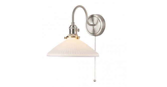 Där Lighting Hadano Wall Light Antique Chrome & Ceramic Shallow Shade