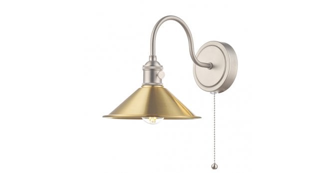 Där Lighting Hadano Wall Light Antique Chrome With Aged Brass Shade