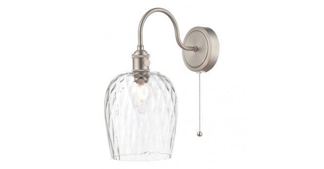 Där Lighting Hadano Wall Light Antique Chrome With Clear Dimpled Glass Shade