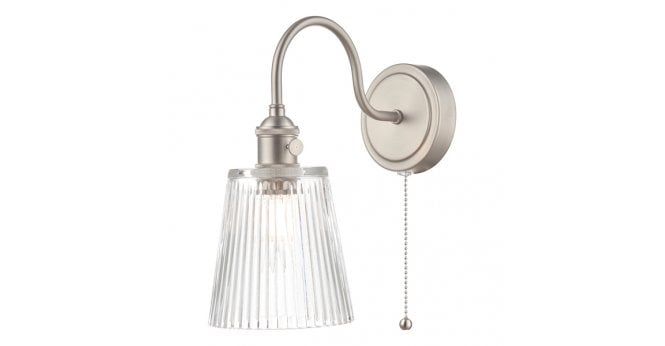 Där Lighting Hadano Wall Light Antique Chrome With Clear Ribbed Glass Shade