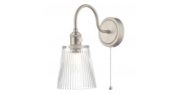 Hadano Wall Light Antique Chrome With Clear Ribbed Glass Shade