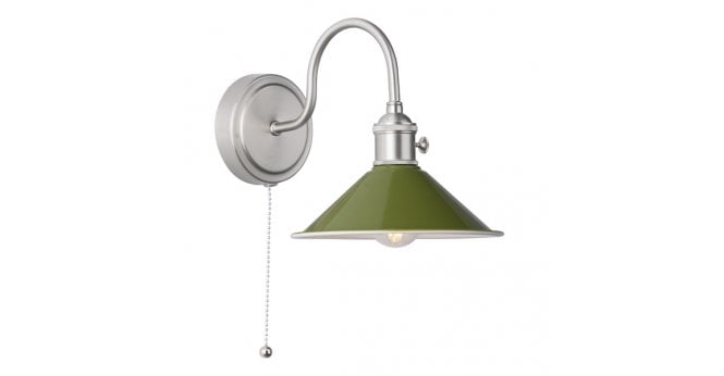 Där Lighting Hadano Wall Light Antique Chrome With Olive Green Shade