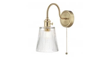 Hadano Wall Light Brass With Clear Ribbed Glass Shade