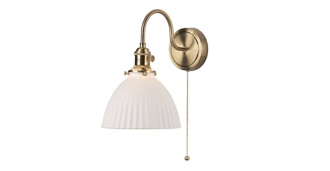 Där Lighting Hadano Wall Light Natural Brass & Ceramic Domed Shade