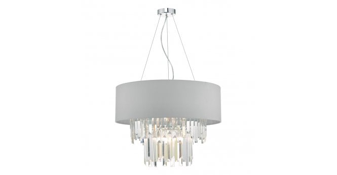 Där Lighting Halle 6 Light Pendant Grey Shade & Crystal