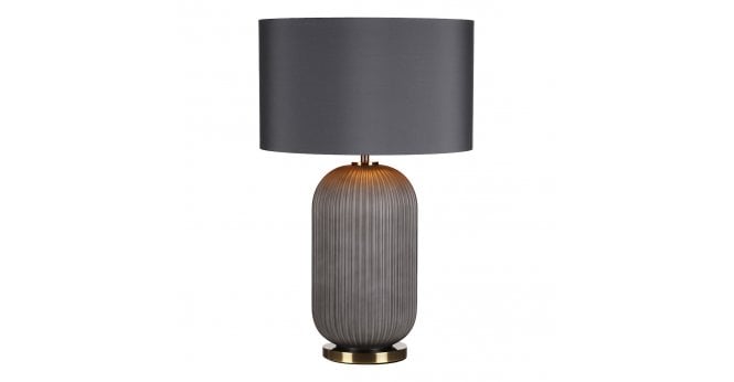 Där Lighting Helicon Table Lamp Grey Ribbed Glass and Antique Brass With Shade