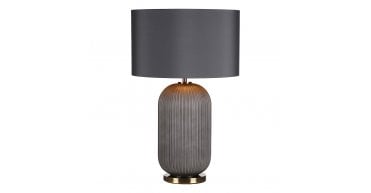 Helicon Table Lamp Grey Ribbed Glass and Antique Brass With Shade