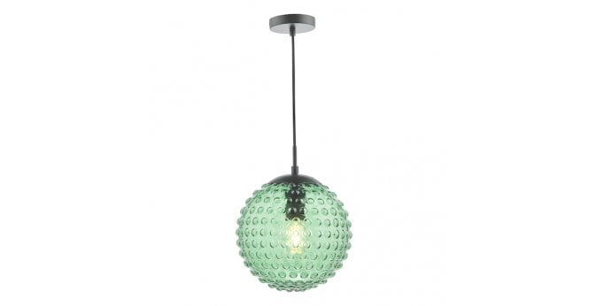 Där Lighting Hobnail Pendant Matt Black & Green Glass
