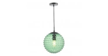 Hobnail Pendant Matt Black & Green Glass