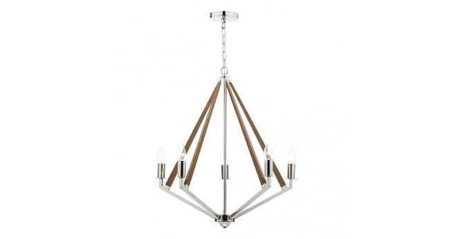 Där Lighting Hotel 5 Light Pendant Polished Nickel Wood