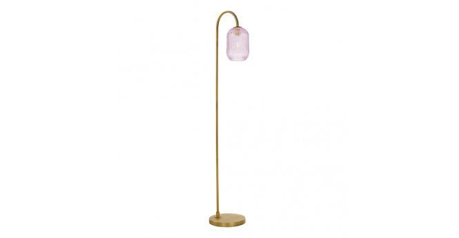 Där Lighting Idra Floor Lamp Aged Bronze and Pink Ribbed Glass