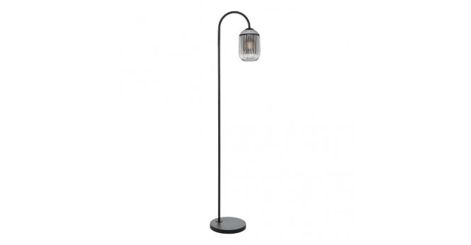 Där Lighting Idra Floor Lamp Matt Black and Smoked Ribbed Glass