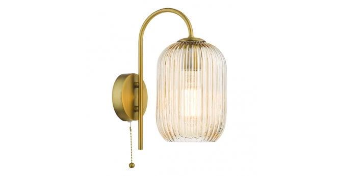 Där Lighting Idra Wall Light Aged Bronze and Champagne Ribbed Glass
