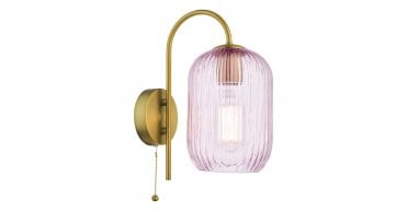 Idra Wall Light Aged Bronze and Pink Ribbed Glass