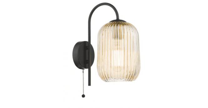 Där Lighting Idra Wall Light Matt Black and Champagne Ribbed Glass