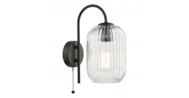 Idra Wall Light Matt Black and Ribbed Glass