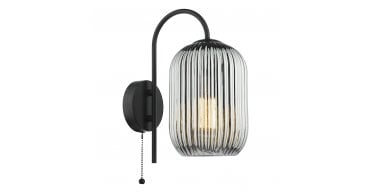 Idra Wall Light Matt Black and Smoked Ribbed Glass