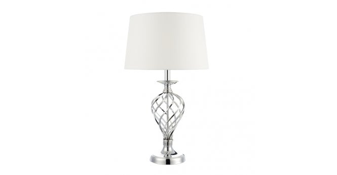 Där Lighting Iffley Touch Table Lamp Polished Chrome Twist Cage Base With Shade - Large