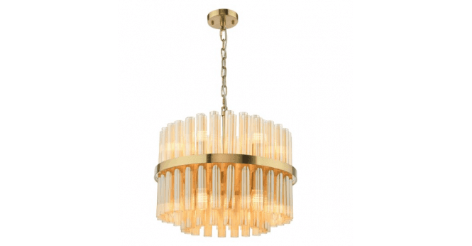 Där Lighting Imani 12 Light Pendant Natural Brass and Champagne Ribbed Glass