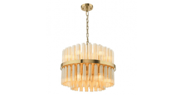Imani 12 Light Pendant Natural Brass and Champagne Ribbed Glass