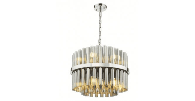 Där Lighting Imani 12 Light Pendant Polished Chrome and Smoked Ribbed Glass