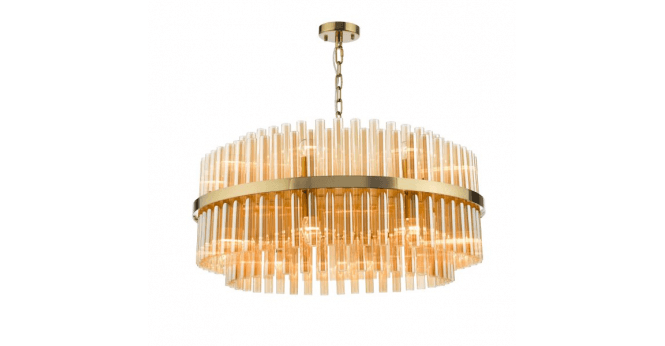 Där Lighting Imani 16 Light Pendant Natural Brass and Champagne Ribbed Glass