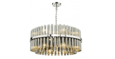 Imani 16 Light Pendant Polished Chrome and Smoked Ribbed Glass