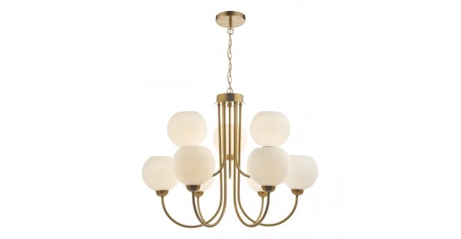 Där Lighting Indra 9 Light Pendant Natural Brass and Opal Glass