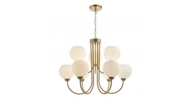 Indra 9 Light Pendant Natural Brass and Opal Glass