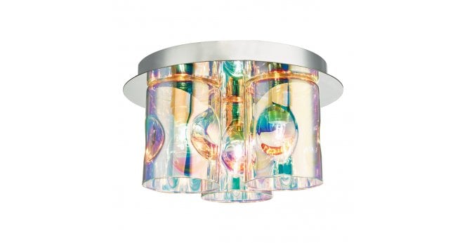 Där Lighting Inter 3 Light Flush Pol Chrome & Iridised Glass