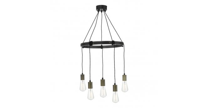 Där Lighting Ivan 5 Light Pendant Rustic Wood Aged Brass Detail