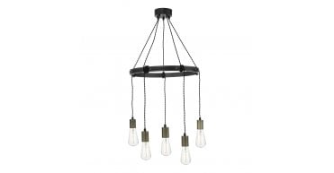 Ivan 5 Light Pendant Rustic Wood Aged Brass Detail