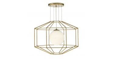 Izmir 1 Light Pendant Hexagonal Old Gold Frame Opal Glass