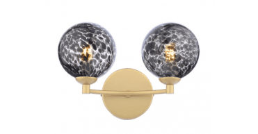 Izzy 2 Light Wall Light Matt Gold With Black Confetti Glass