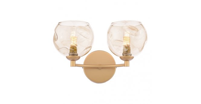 Där Lighting Izzy 2 Light Wall Light Matt Gold With Organic Amber Glass