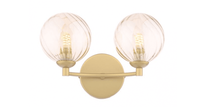 Där Lighting Izzy 2 Light Wall Light Matt Gold With Twisted Amber Glass