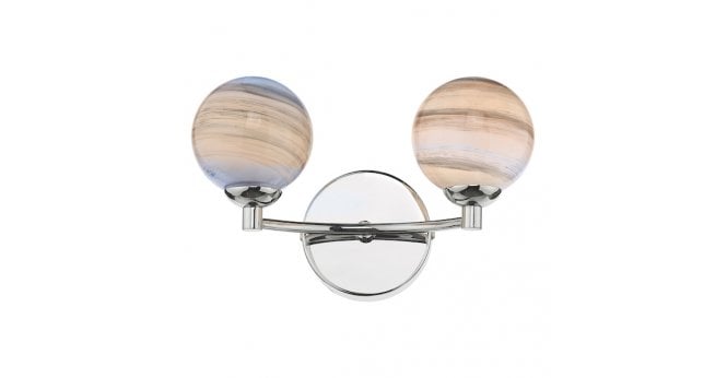 Där Lighting Izzy 2 Light Wall Light Polished Chrome With Planet Style Glass