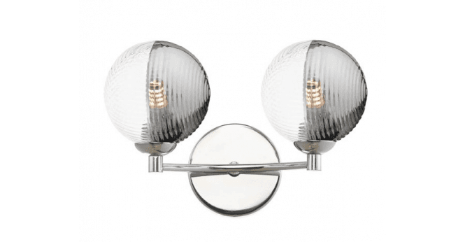 Där Lighting Izzy 2 Light Wall Light Polished Chrome With Smoked/Clear Ribbed Glass