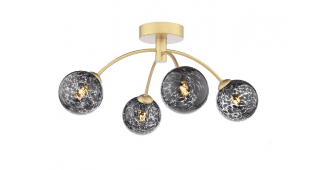 Där Lighting Izzy 4 Light Semi-Flush Matt Gold With Black Confetti Glass
