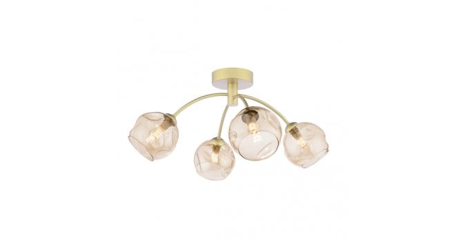 Där Lighting Izzy 4 Light Semi-Flush Matt Gold With Organic Amber Glass