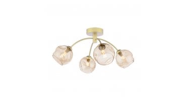 Izzy 4 Light Semi-Flush Matt Gold With Organic Amber Glass