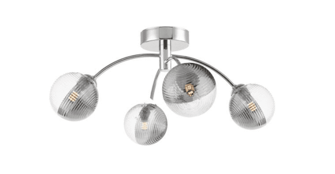 Där Lighting Izzy 4 Light Semi Flush Polished Chrome With Smoked/Clear Ribbed Glass