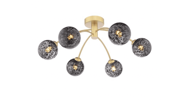 Där Lighting Izzy 6 Light Semi-Flush Matt Gold With Black Confetti Glass