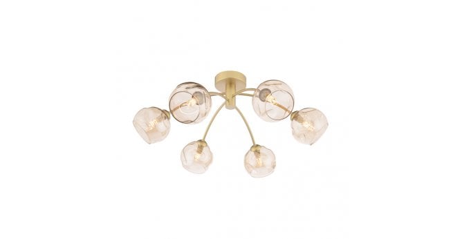 Där Lighting Izzy 6 Light Semi-Flush Matt Gold With Organic Amber Glass