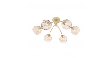 Izzy 6 Light Semi-Flush Matt Gold With Organic Amber Glass