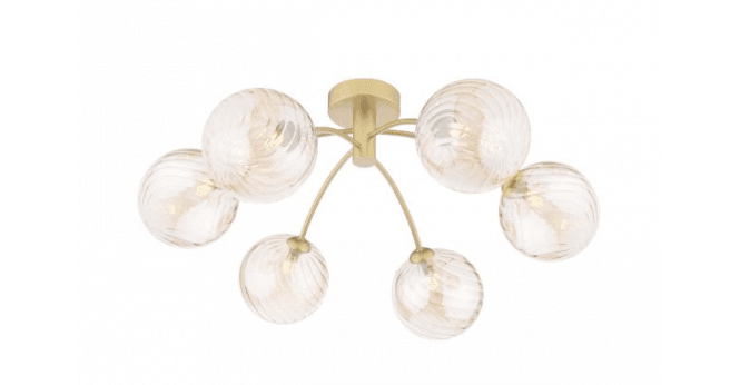 Där Lighting Izzy 6 Light Semi-Flush Matt Gold With Twisted Amber Glass